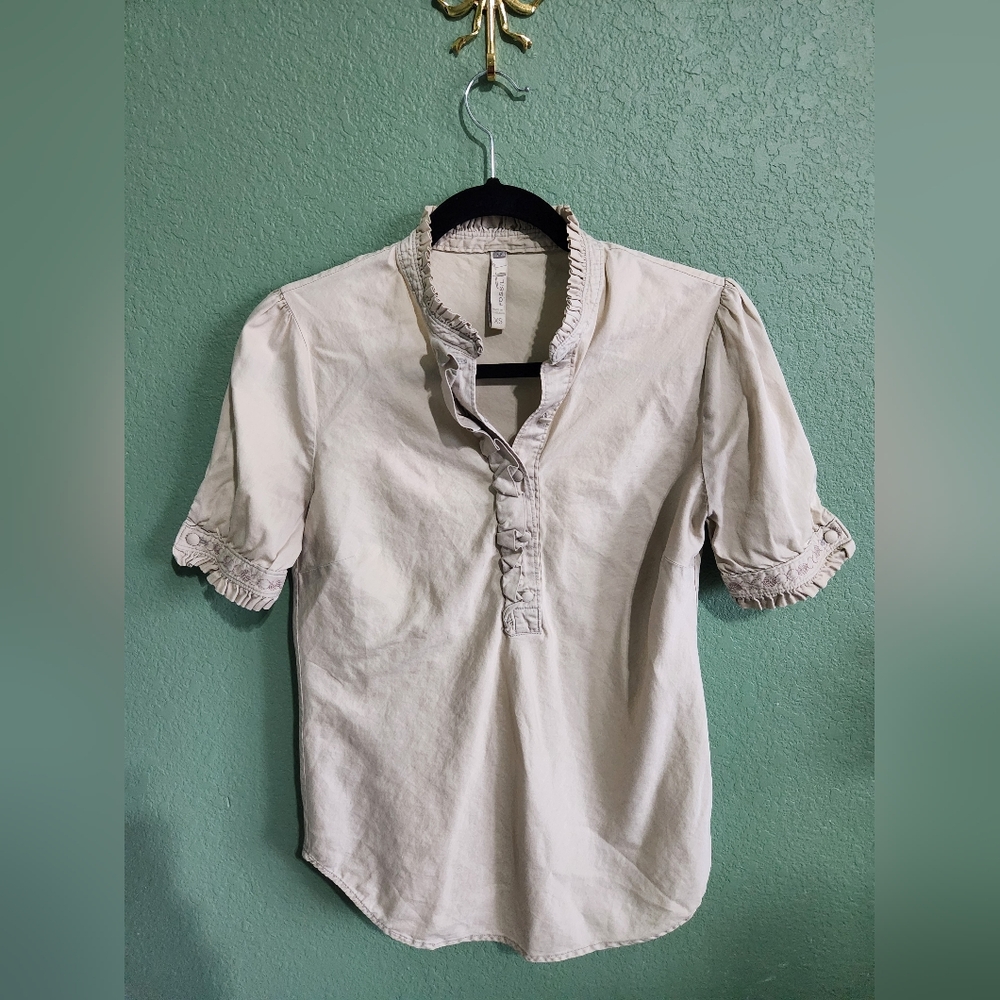 Fossil Ruffled Womens 100% Cotton Top Size  XS